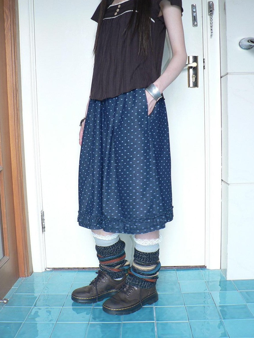 ang project Deep Blue Star Print Ruffle Elastic Waist Women&