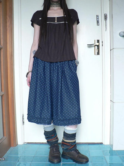 ang project Deep Blue Star Print Ruffle Elastic Waist Women&