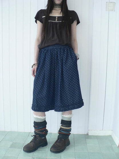 ang project Deep Blue Star Print Ruffle Elastic Waist Women&
