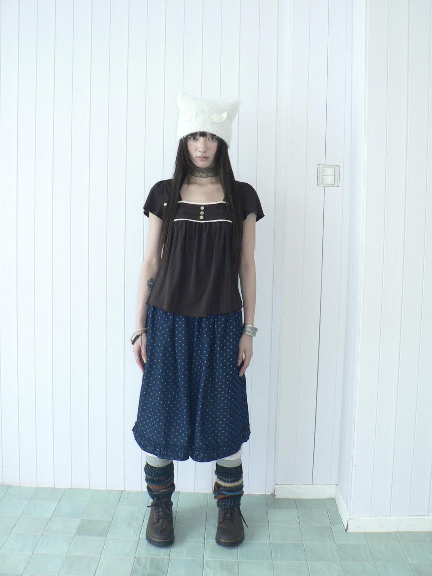 ang project Deep Blue Star Print Ruffle Elastic Waist Women&