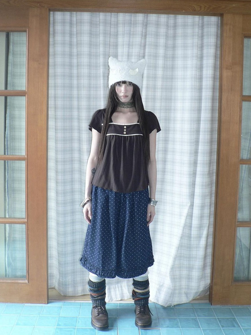 ang project Deep Blue Star Print Ruffle Elastic Waist Women&