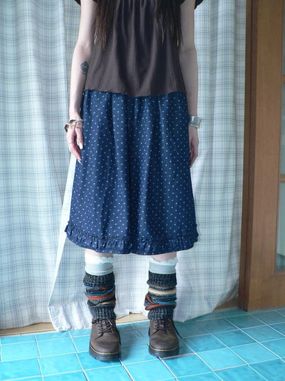 ang project Deep Blue Star Print Ruffle Elastic Waist Women&