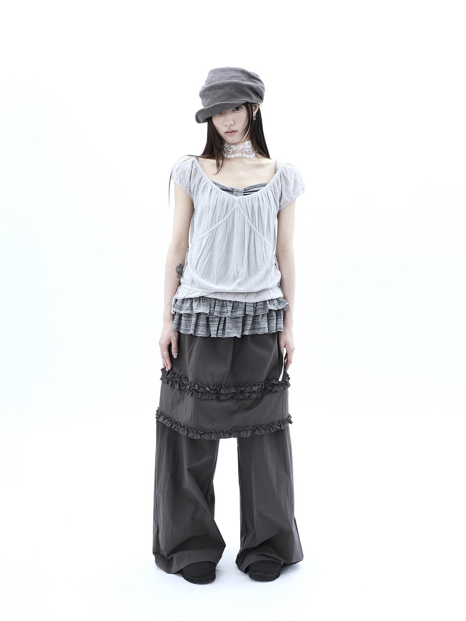 ang project Deep Gray Lettuce Edge Spliced Layered Utility Women&