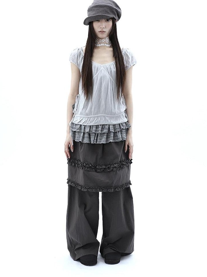 ang project Deep Gray Lettuce Edge Spliced Layered Utility Women&