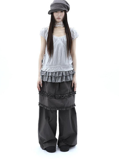 ang project Deep Gray Lettuce Edge Spliced Layered Utility Women&