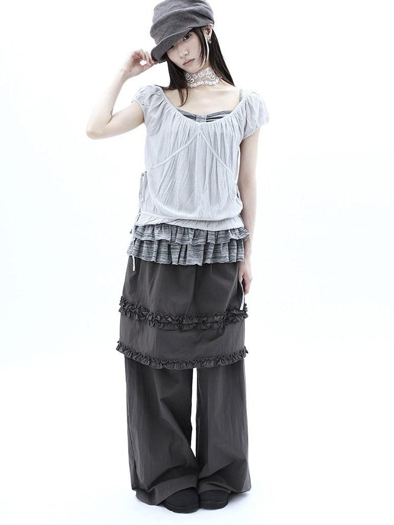 ang project Deep Gray Lettuce Edge Spliced Layered Utility Women&