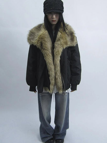 Detachable Faux Fur Collar Loose Thickened Jacket