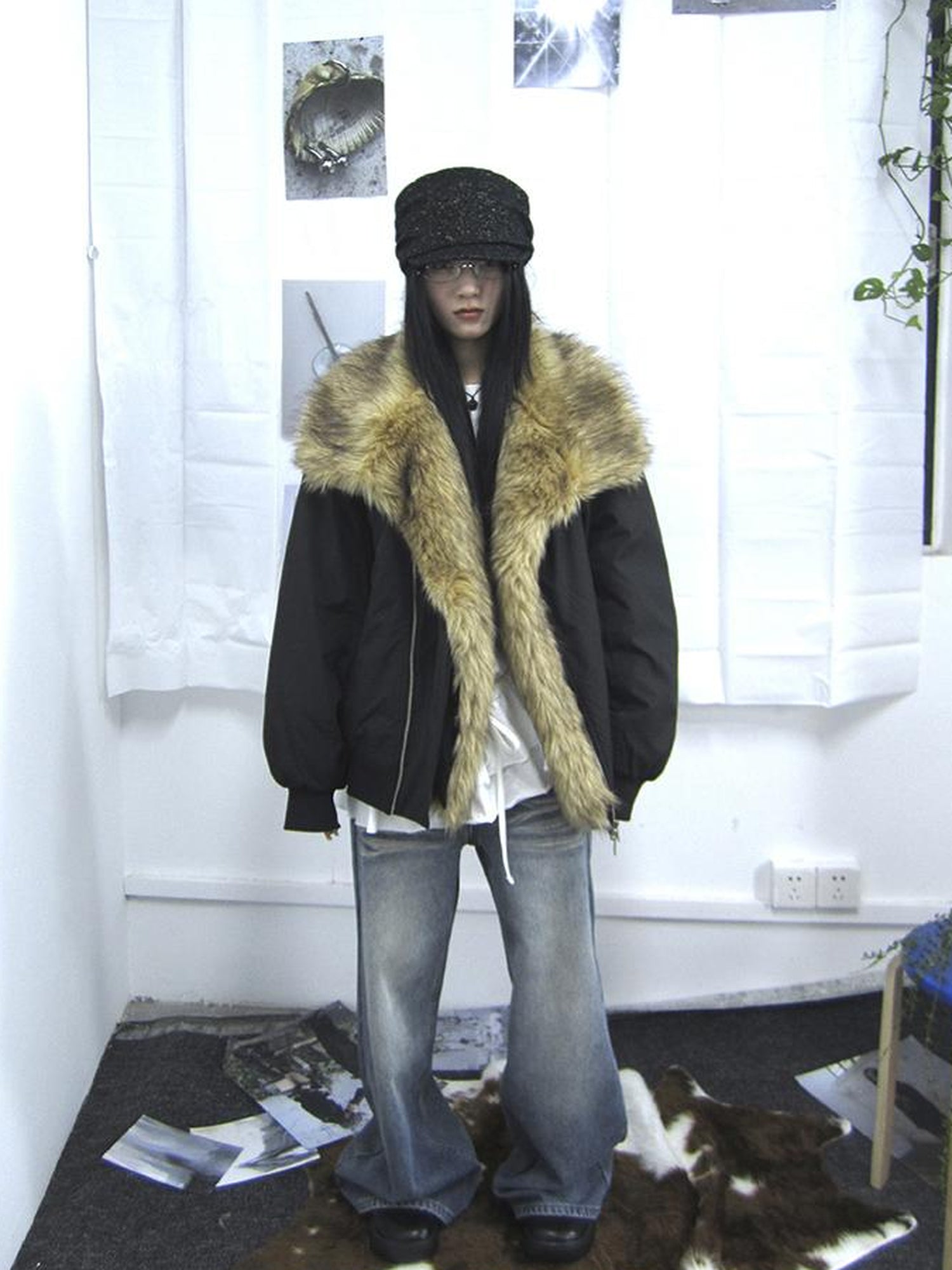 ang project Detachable Faux Fur Collar Loose Thickened Jacket