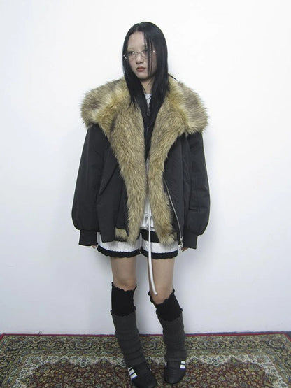 Detachable Faux Fur Collar Loose Thickened Jacket