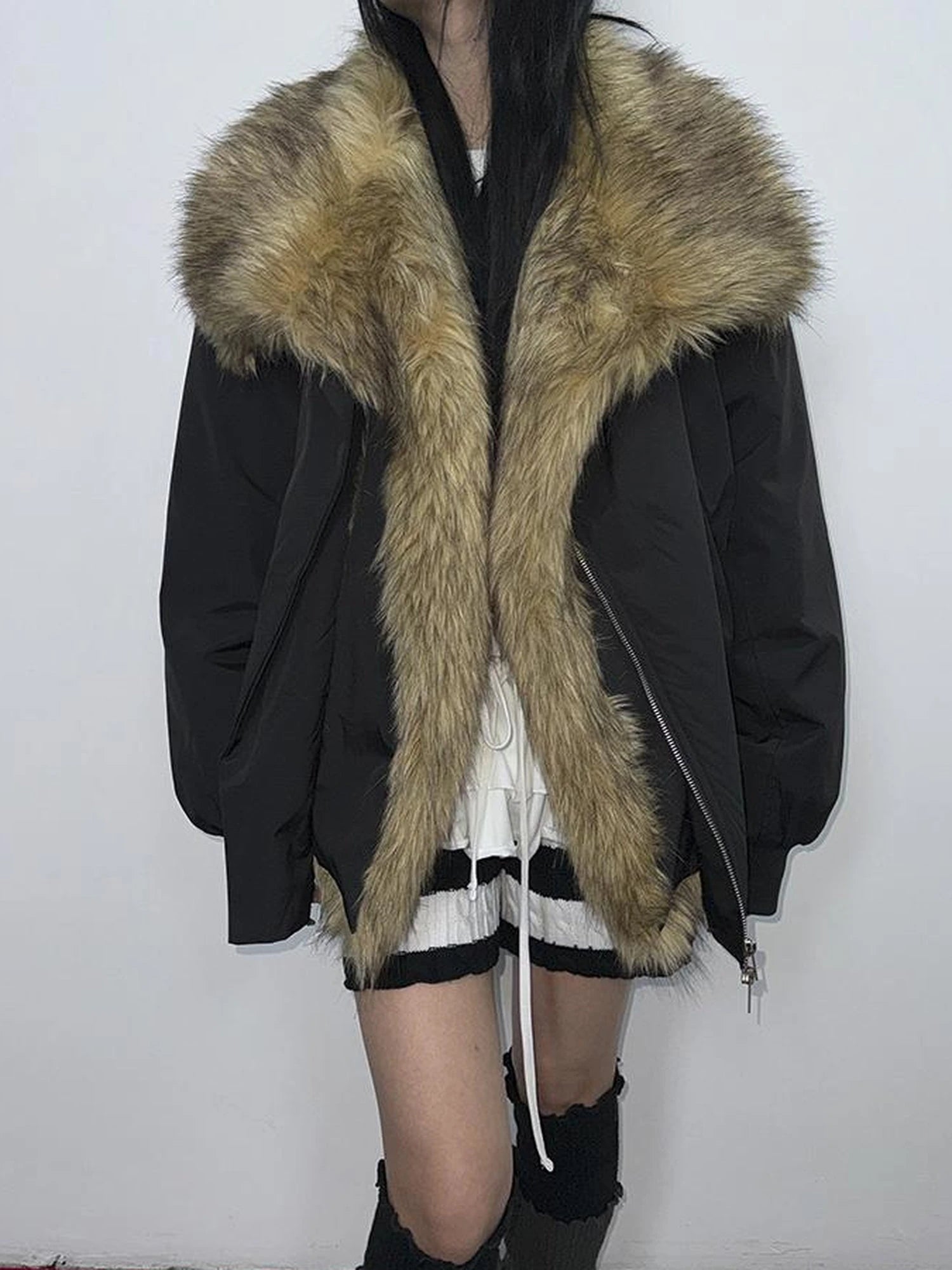 Detachable Faux Fur Collar Loose Thickened Jacket