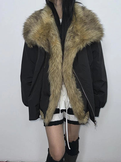 Detachable Faux Fur Collar Loose Thickened Jacket