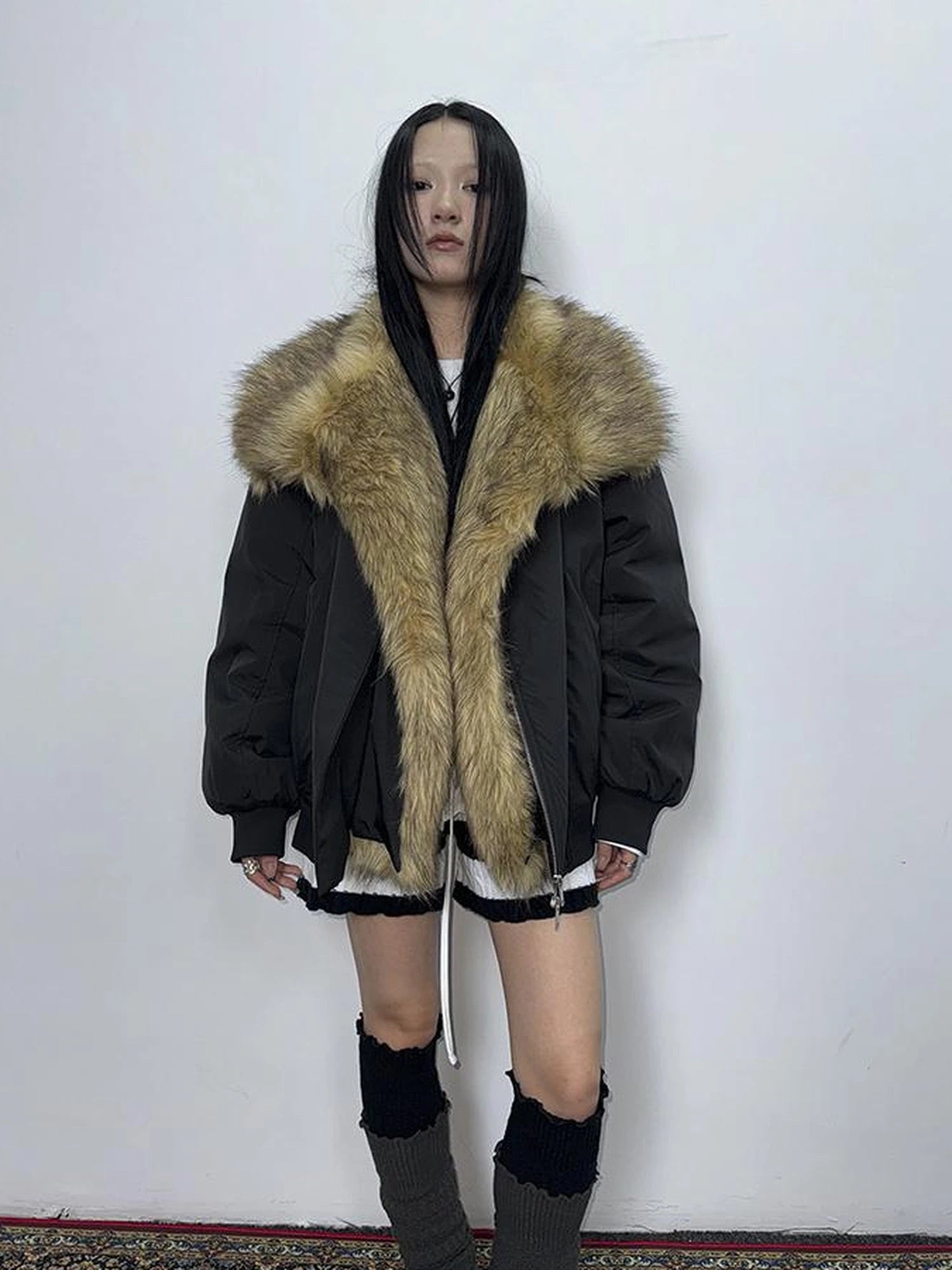 Detachable Faux Fur Collar Loose Thickened Jacket