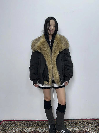 Detachable Faux Fur Collar Loose Thickened Jacket