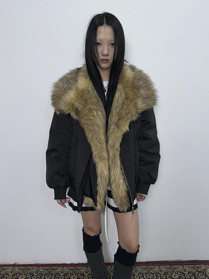 ang project Detachable Faux Fur Collar Loose Thickened Jacket