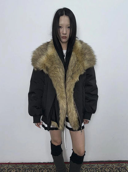 Detachable Faux Fur Collar Loose Thickened Jacket