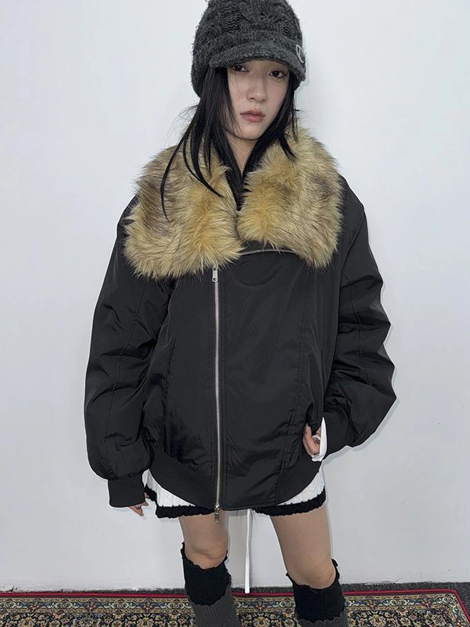 Detachable Faux Fur Collar Loose Thickened Jacket