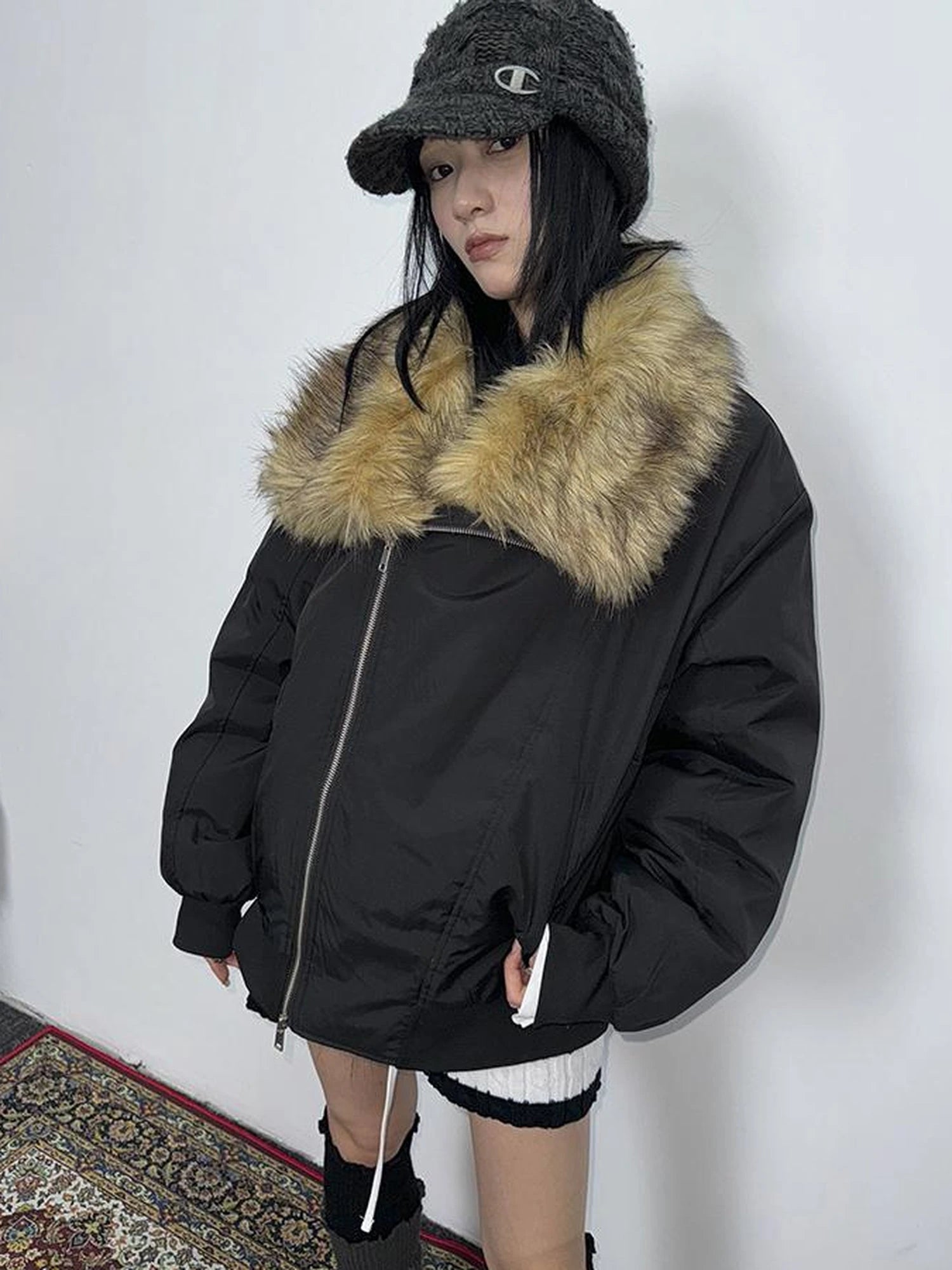 Detachable Faux Fur Collar Loose Thickened Jacket