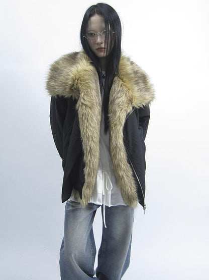 ang project Detachable Faux Fur Collar Loose Thickened Jacket