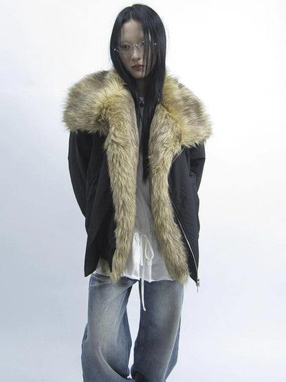 Detachable Faux Fur Collar Loose Thickened Jacket