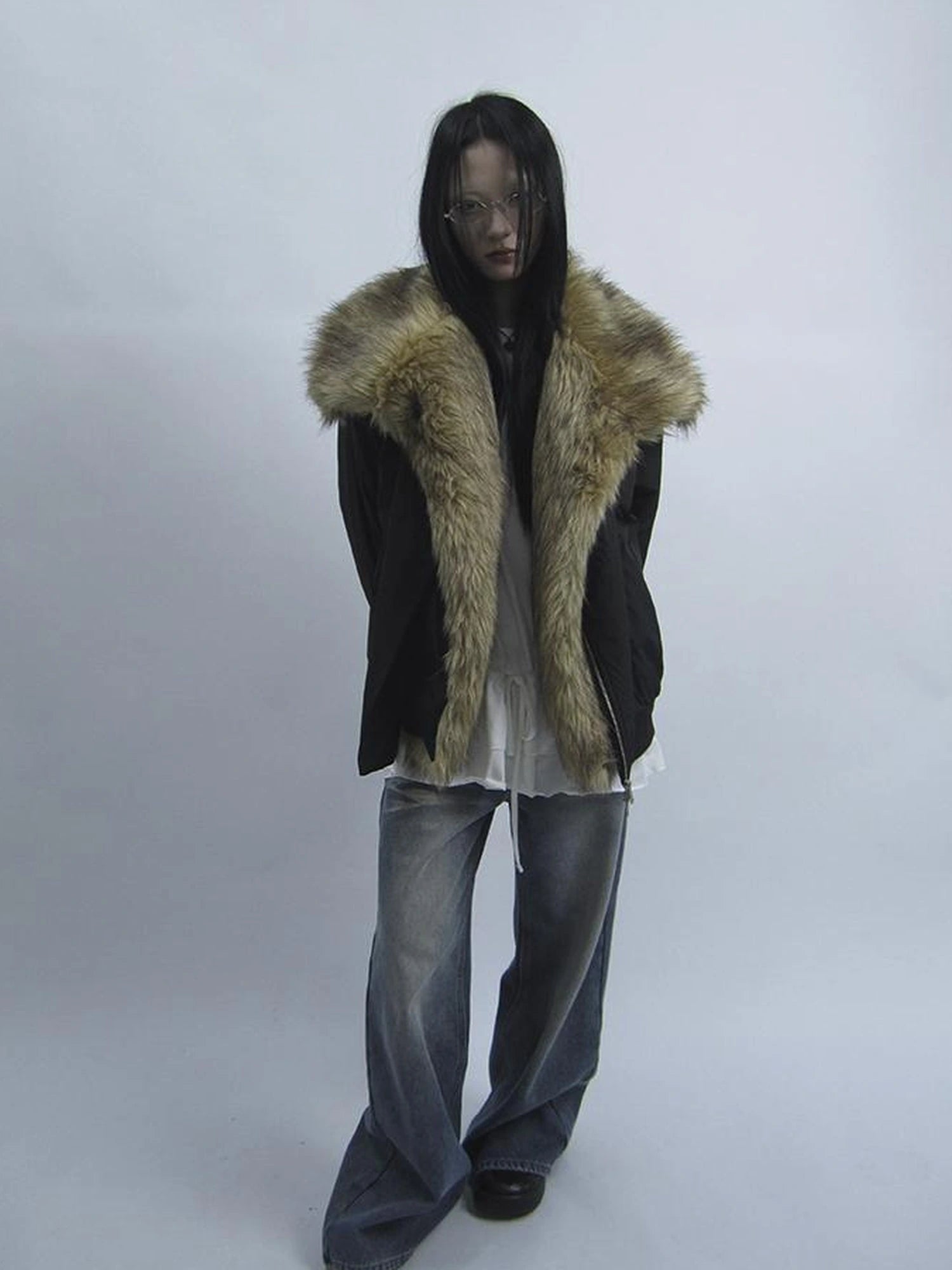 Detachable Faux Fur Collar Loose Thickened Jacket
