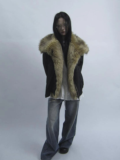 Detachable Faux Fur Collar Loose Thickened Jacket