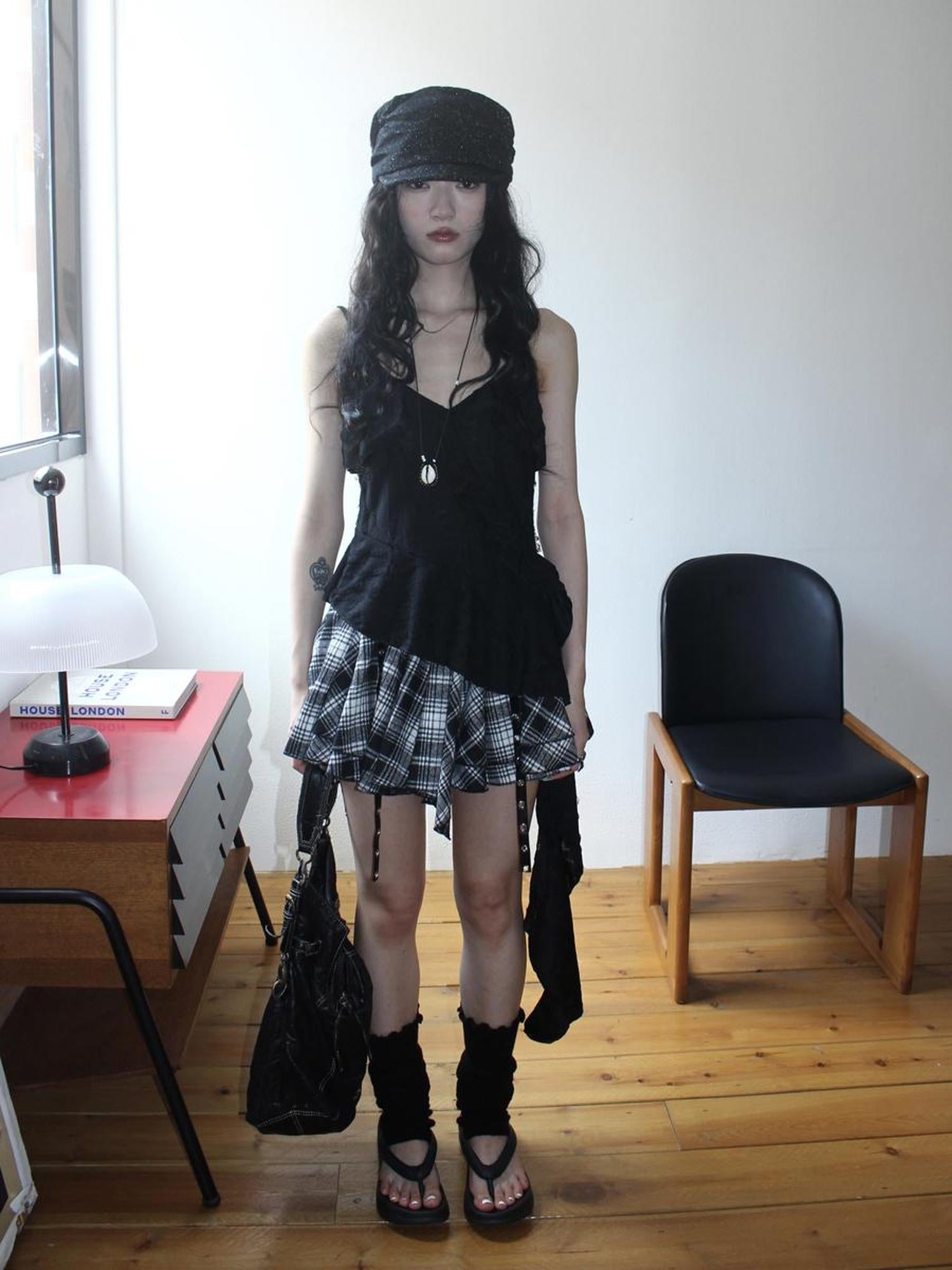 Updateang project Distressed Asymmetrical Hem V-Neck Tank Top with Ruffle Straps