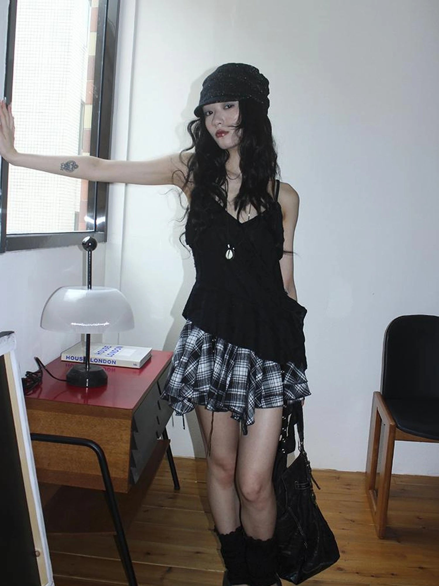 Distressed Asymmetrical Hem V-Neck Tank Top with Ruffle Straps