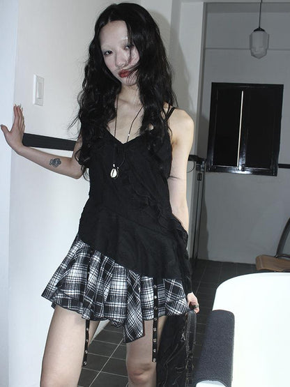 Updateang project Distressed Asymmetrical Hem V-Neck Tank Top with Ruffle Straps