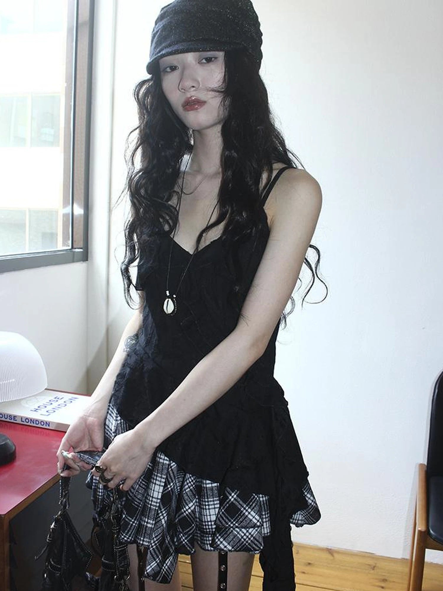 Distressed Asymmetrical Hem V-Neck Tank Top with Ruffle Straps