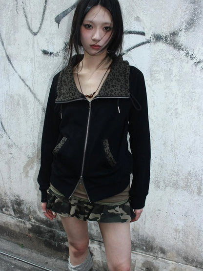 Distressed Hooded Crop Top With Off Shoulder Cutouts