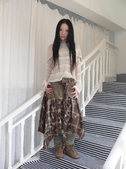 ang project Distressed Tie Dye Plaid Rivet Patchwork Asymmetric Tie Strap Women&
