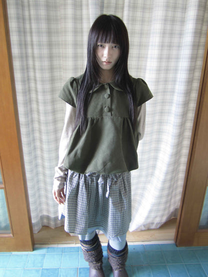 ang_project_Doll_Collar_Three_Button_Bubble_Hem_Suede_Short_Sleeve_Solid_Women&