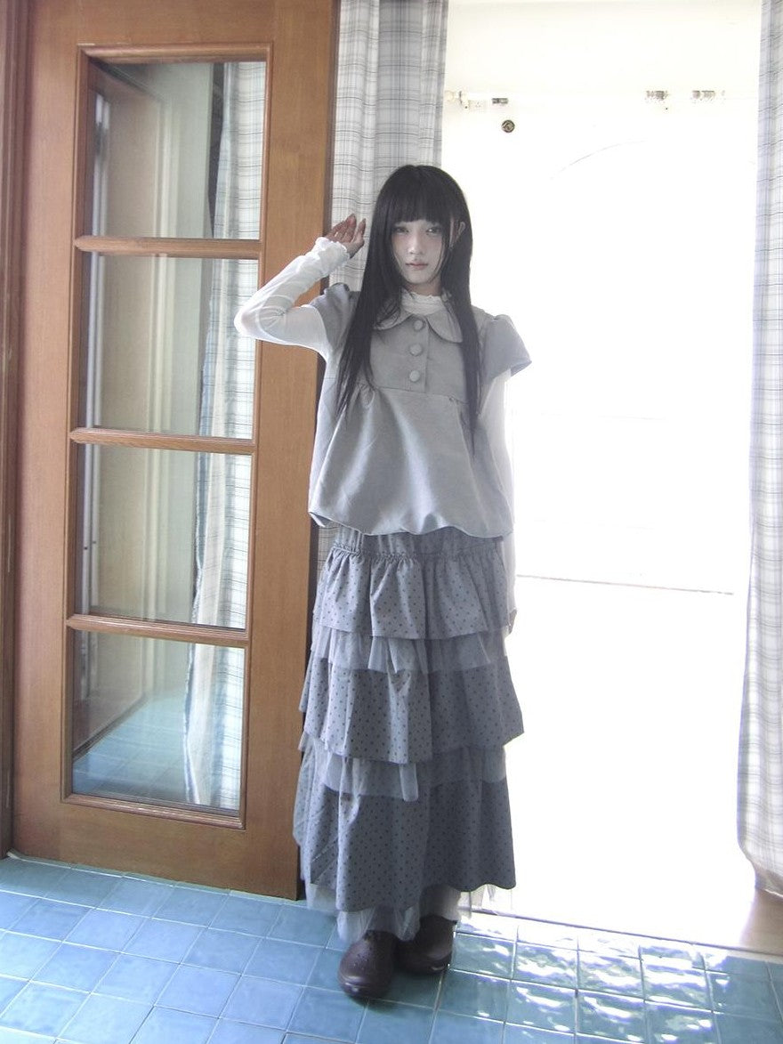 ang project Doll Collar Three Button Bubble Hem Suede Short Sleeve Solid Women&