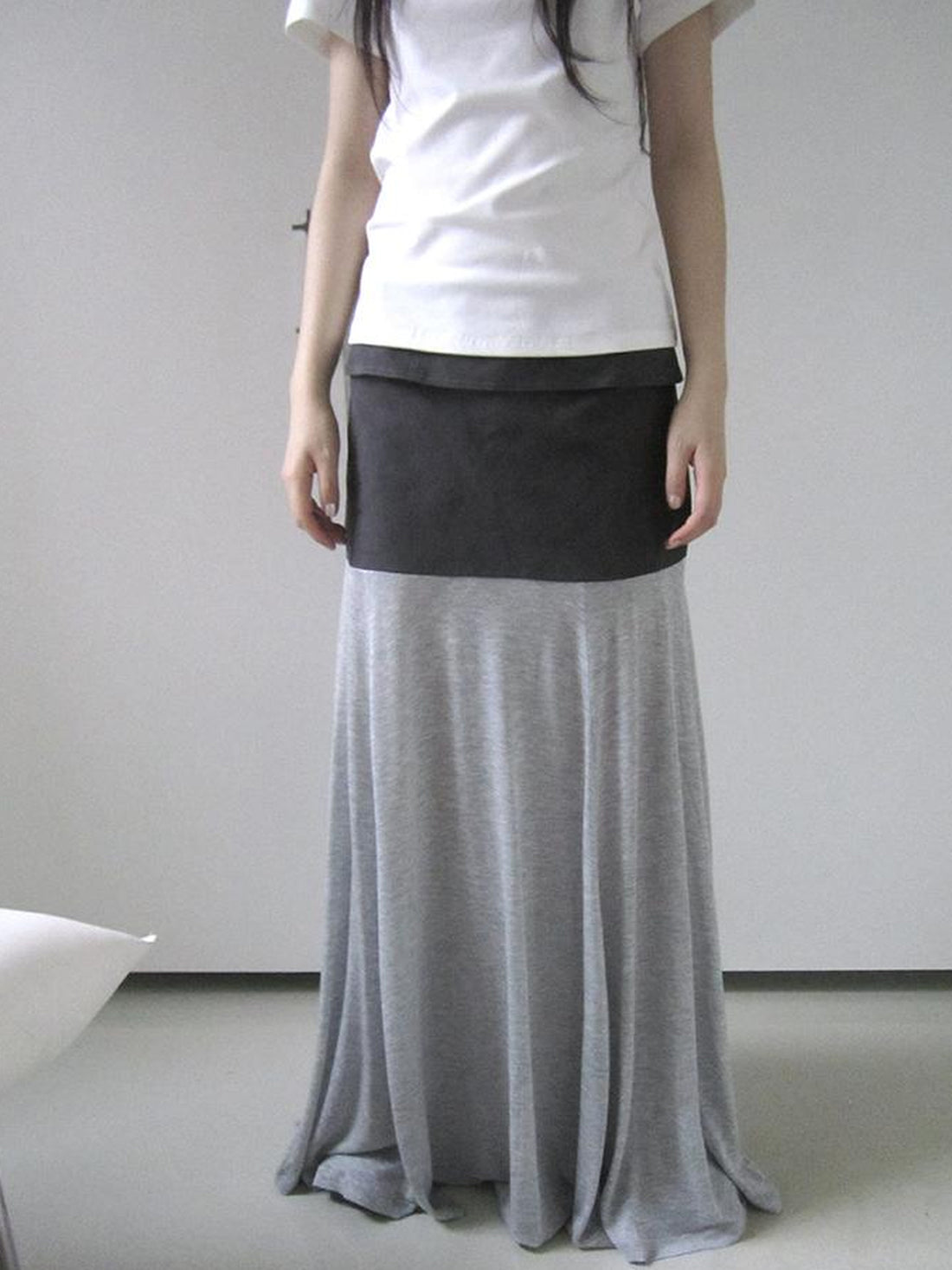 ang project Dual Fabric Contrast Panel Flowy A Line Skirt