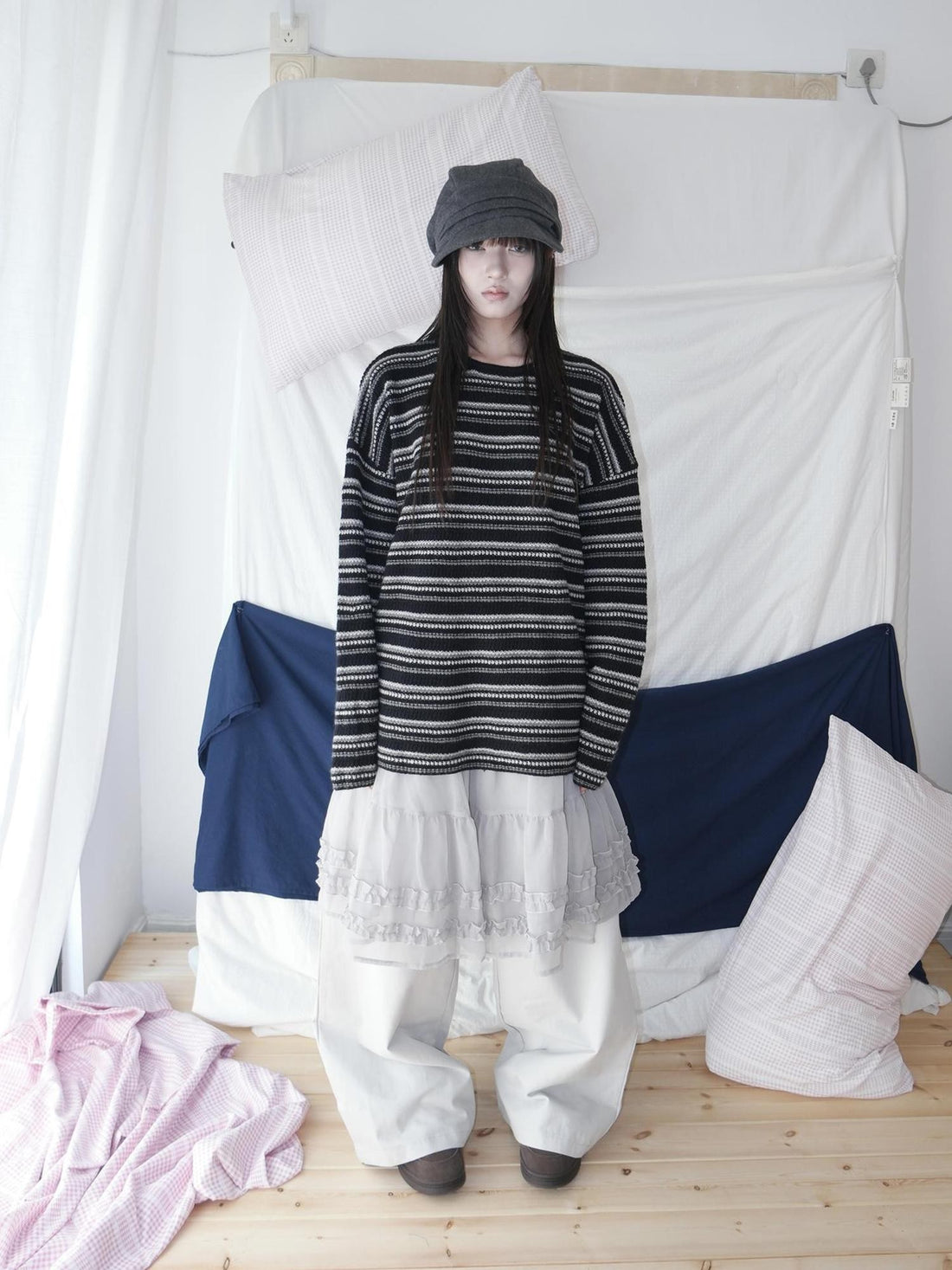ang project Fair Isle Color Block Striped Loose Knit Women&