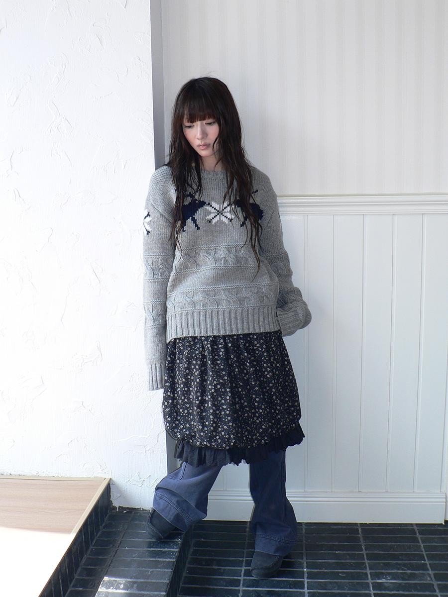 ang project Fair Isle Deer Jacquard Crewneck Pullover Women&