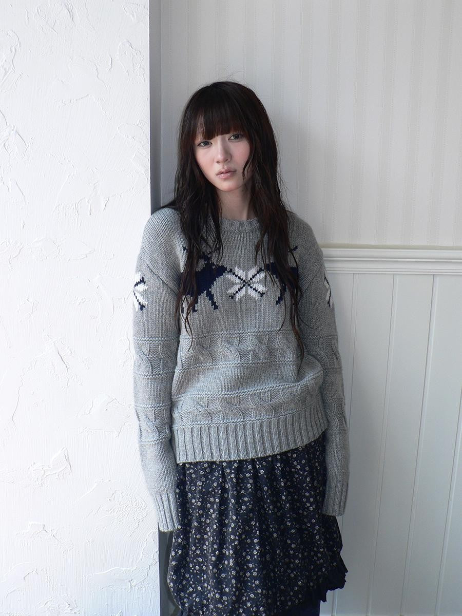 ang project Fair Isle Deer Jacquard Crewneck Pullover Women&