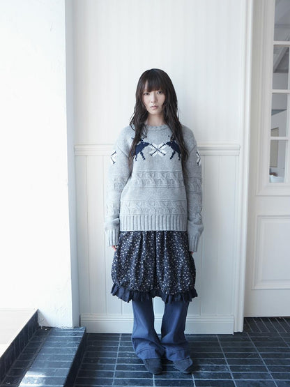 ang project Fair Isle Deer Jacquard Crewneck Pullover Women&