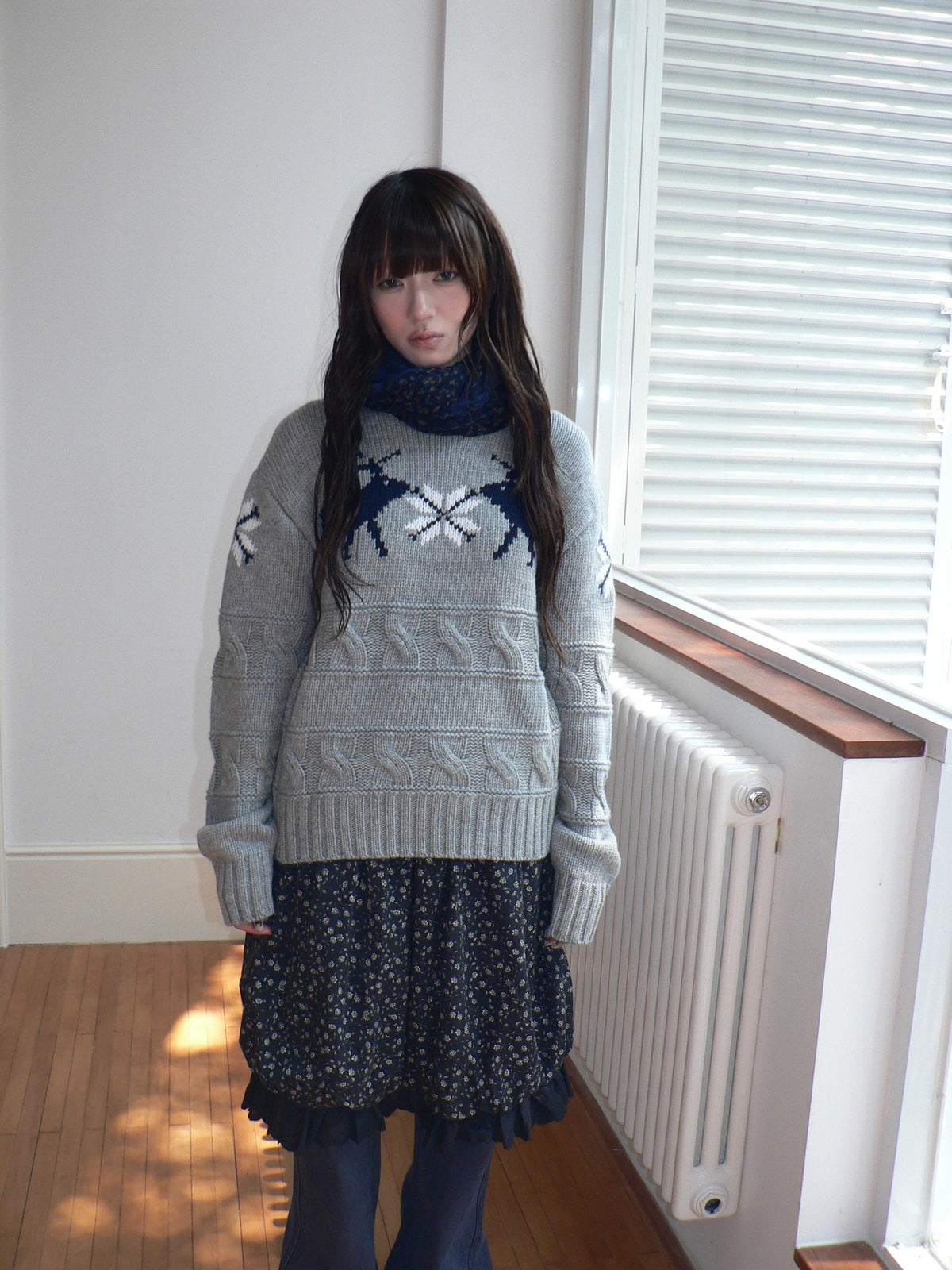 ang project Fair Isle Deer Jacquard Crewneck Pullover Women&