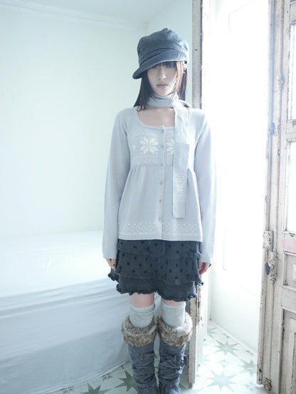 ang project Fair Isle Snowflake Jacquard Button Knit Women&
