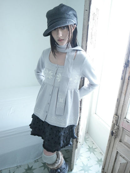 ang project Fair Isle Snowflake Jacquard Button Knit Women&