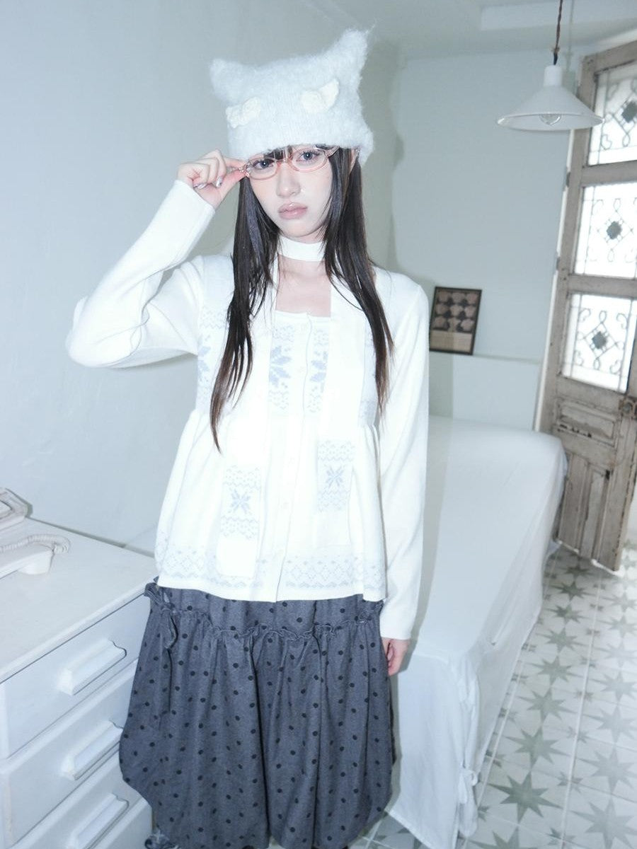 ang project Fair Isle Snowflake Jacquard Button Knit Women&