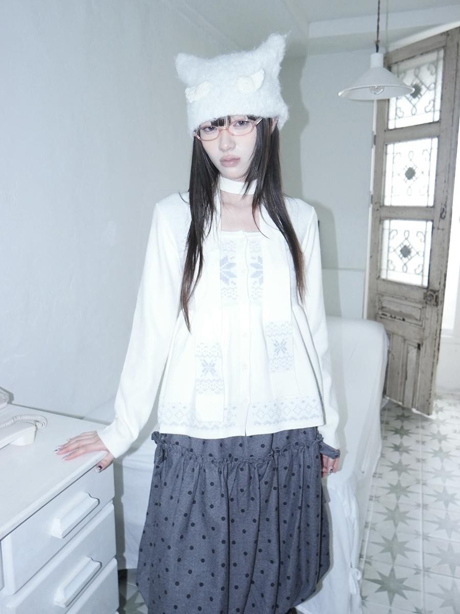 ang project Fair Isle Snowflake Jacquard Button Knit Women&