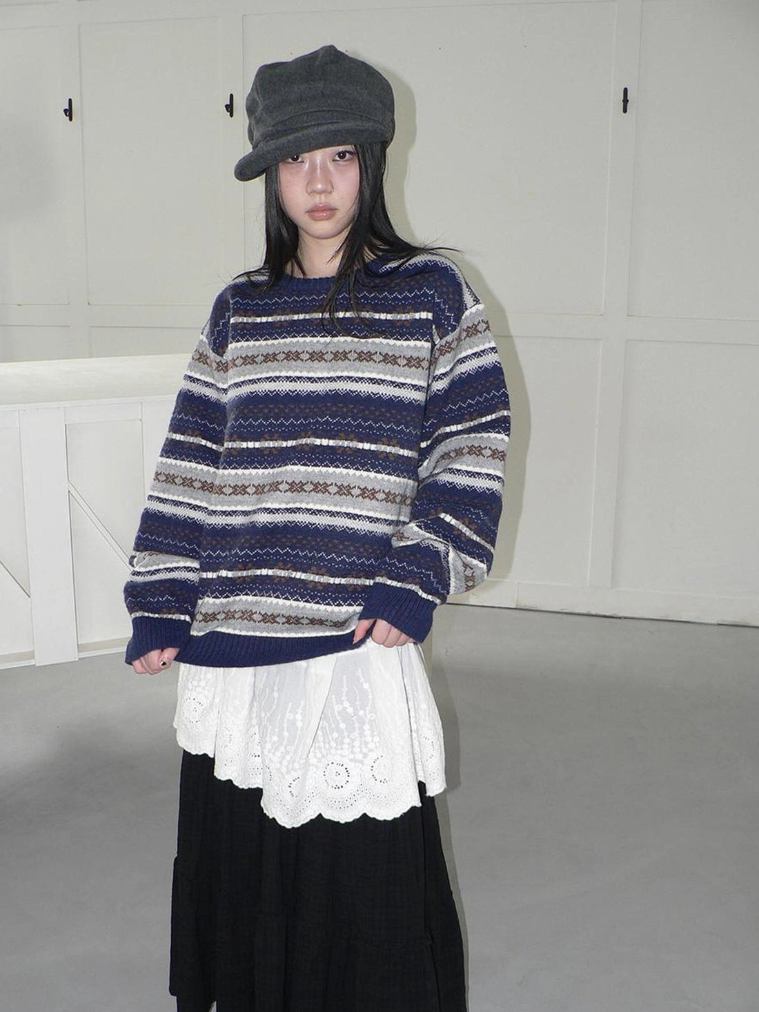 Fair Isle Striped Knit Sweater Sweater