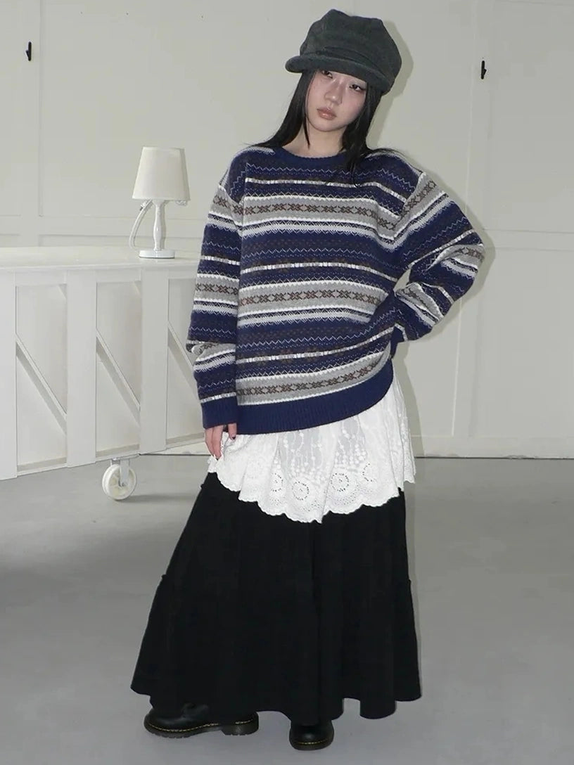 Fair Isle Striped Knit Sweater Sweater