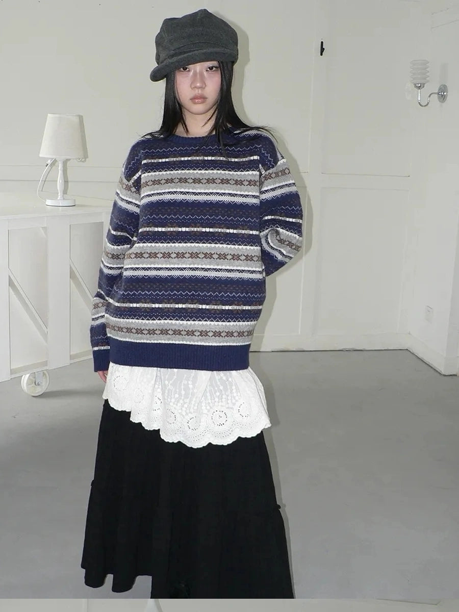 Fair Isle Striped Knit Sweater Sweater