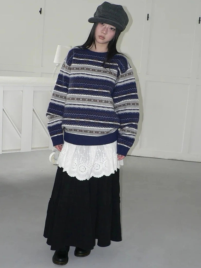 Fair Isle Striped Knit Sweater Sweater