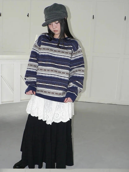 Fair Isle Striped Knit Sweater Sweater