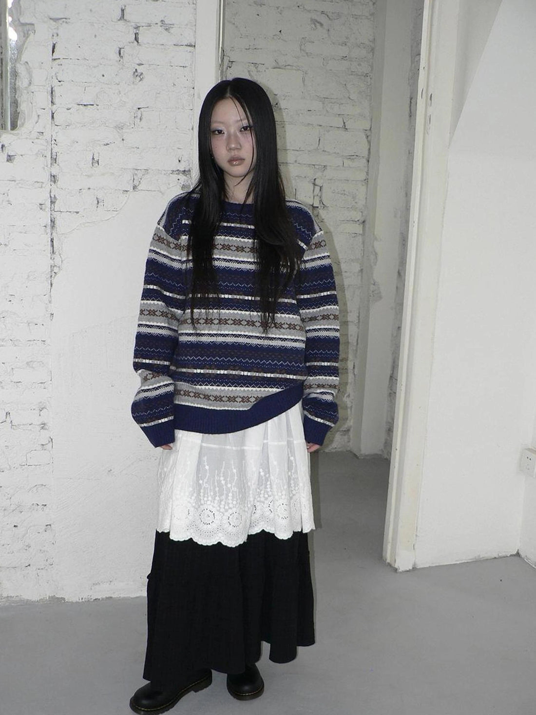 Fair Isle Striped Knit Sweater Sweater