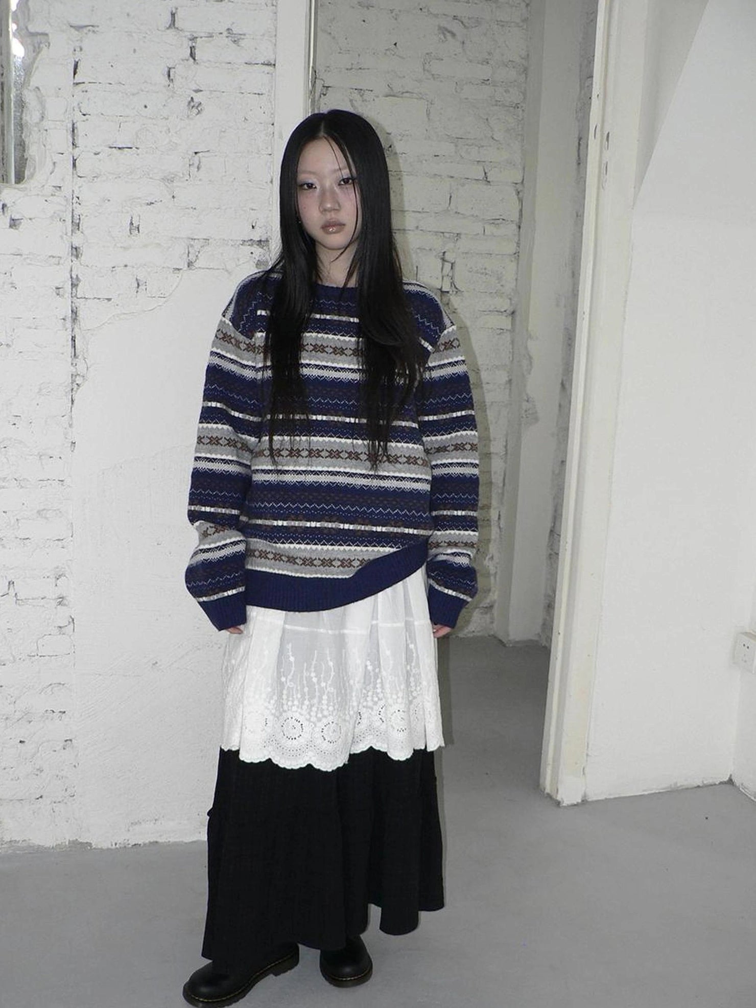 Fair Isle Striped Knit Sweater Sweater